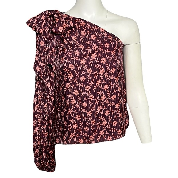 Ulla Johnson Enid Bow Detail One-Shoulder Blouse Top Pink Plum Floral Size 0 - Picture 1 of 7